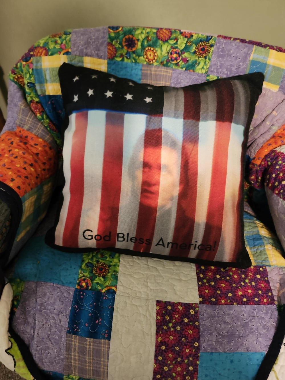 Patriotic Flag Print Throw Pillow - Red, White, Blue Johnny Cash